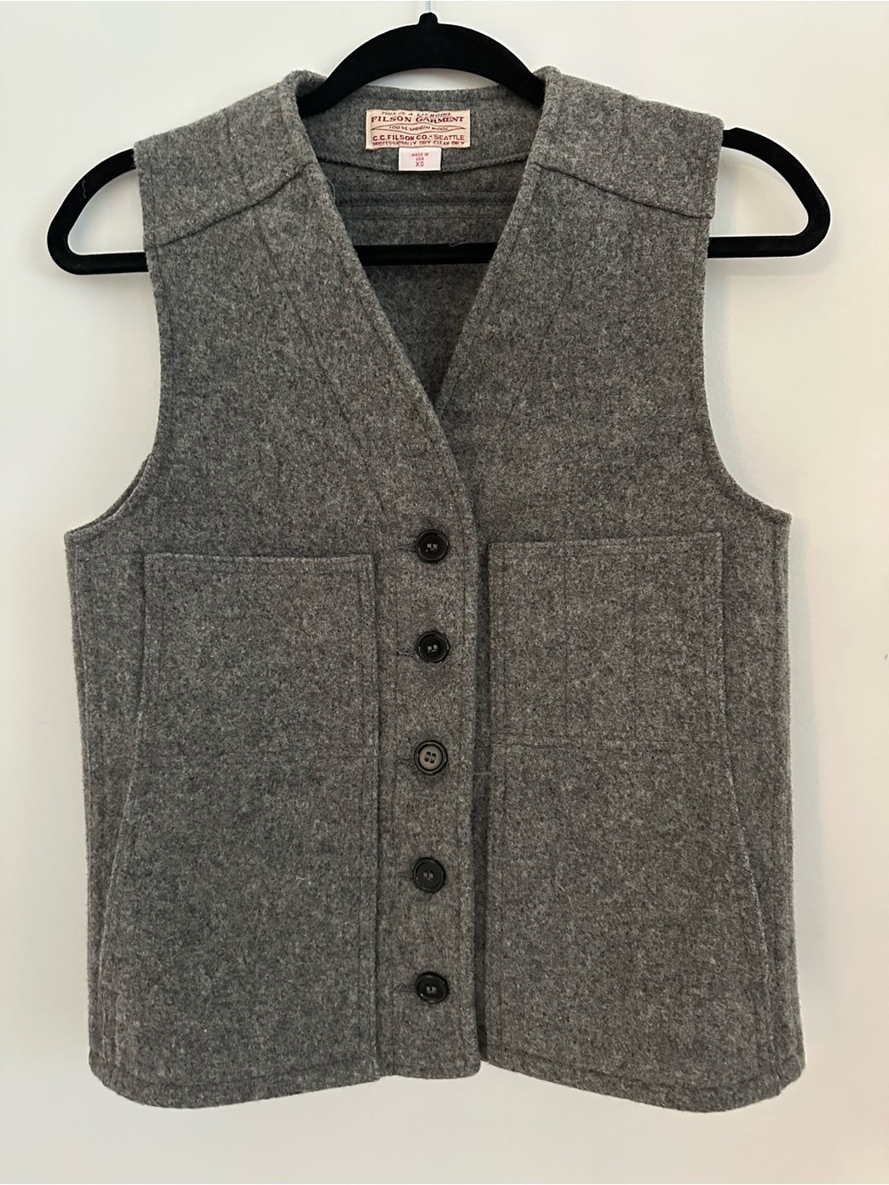 Filson Gray Wool Mackinaw Vest, Extra Small